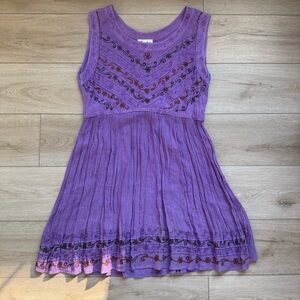 Kaaku One Size Purple Sleeveless Embroidered Boho/Hippie Dress